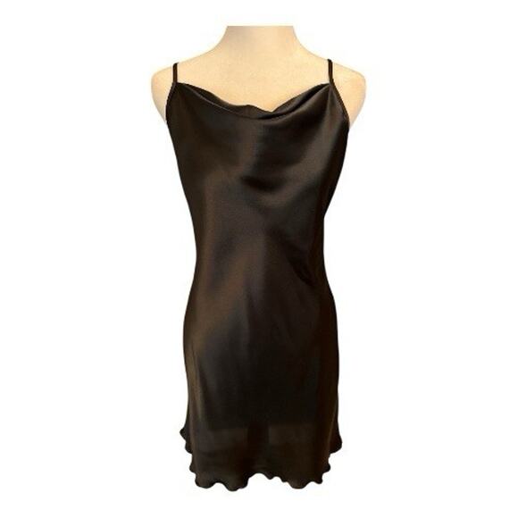 BEBE Black Satin Cowl Neck Slip Mini Dress Women’s Large Y2K New - Picture 2 of 13